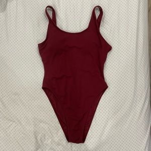 Maroon Ribbed One Piece Swimsuit- NWOT